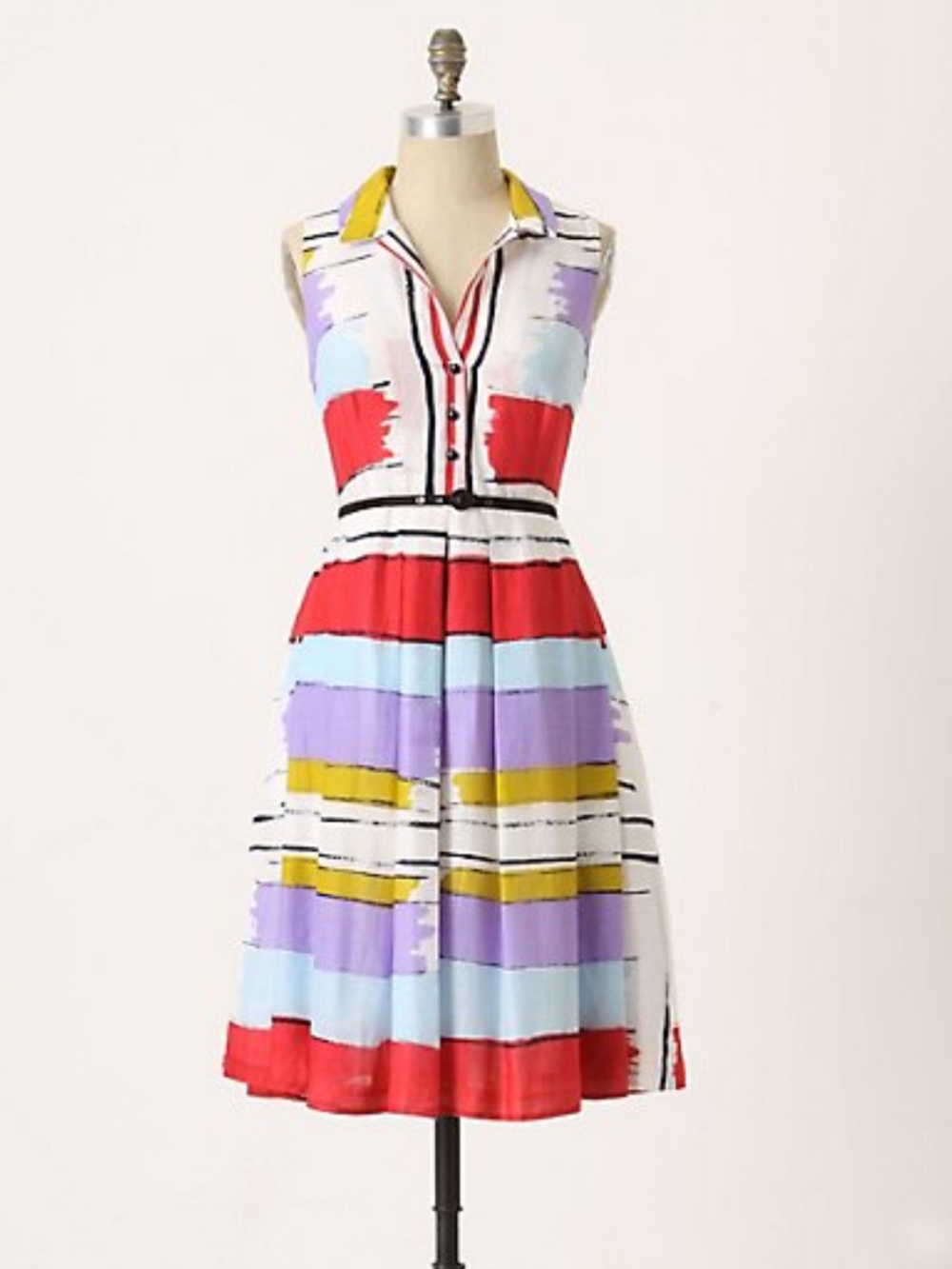 Anthropologie Floreat Color Block Cotton Fit-n-Flare Pleated Dress Collared 0
